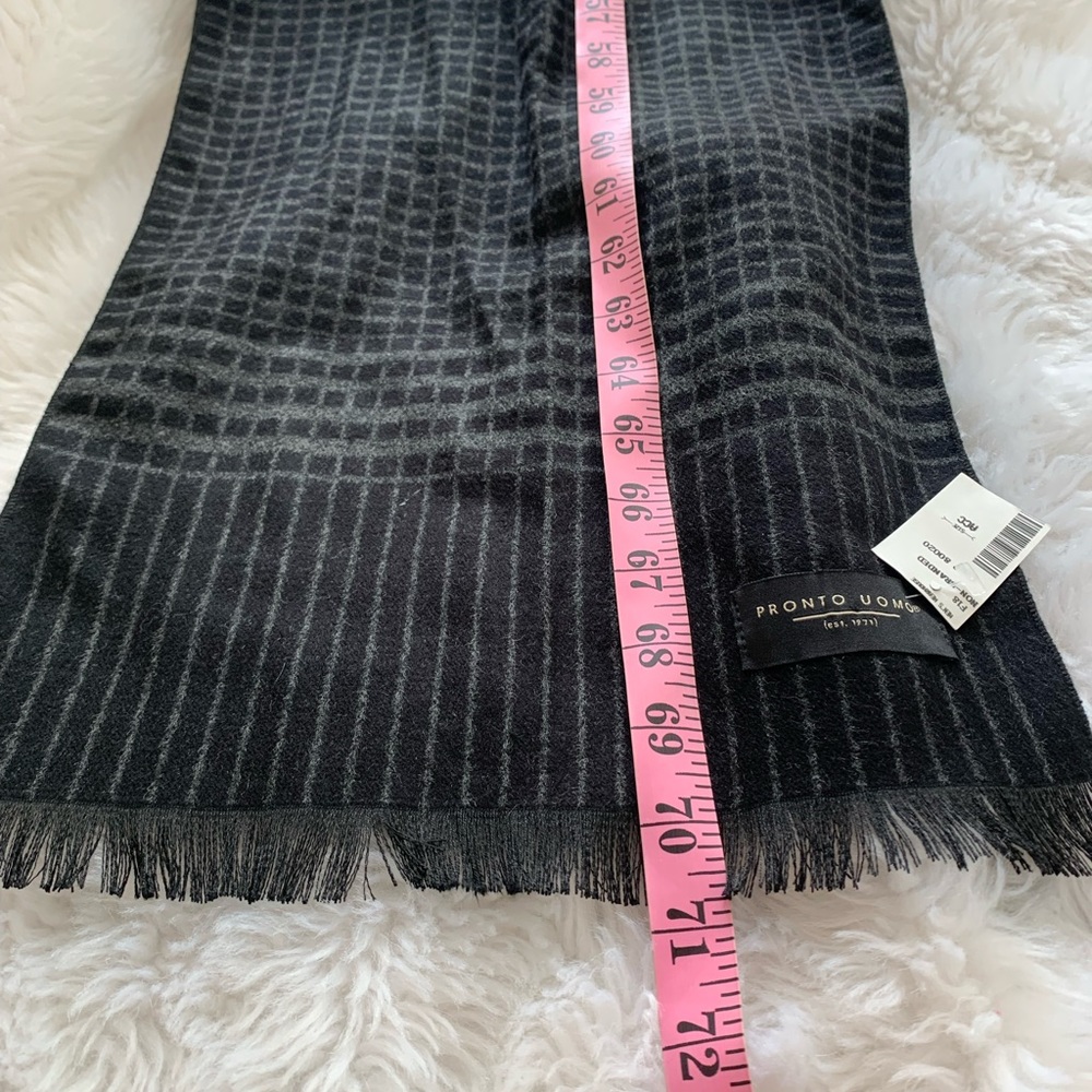 PRONTO UOMO Mens black and gray 80% viscose so soft plaid fringe scarf β¦ - Picture 6 of 7